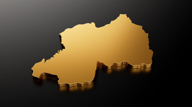 Rwanda Saint Lucia gold stone map on black background 3d illustration
