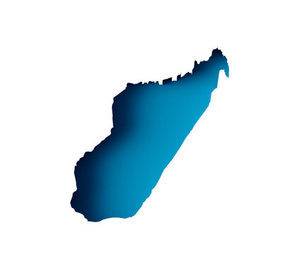 Madagascar Map 3d inner extrude map Sea Depth in blue with inner shadow isolated on white. 3d illustration