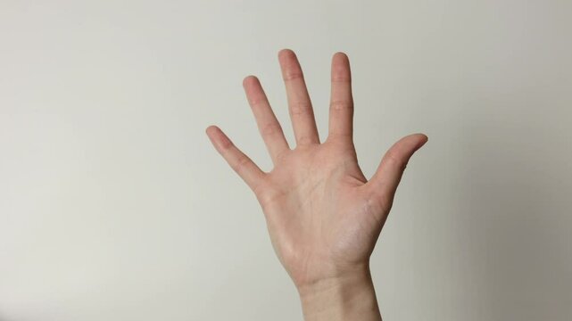 human hand close-up, five fingers. counting on fingers to five