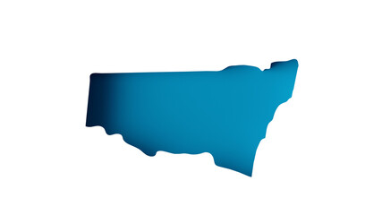 Fototapeta premium New South Wales Map 3d inner extrude map Sea Depth in blue with inner shadow isolated on white. 3d illustration