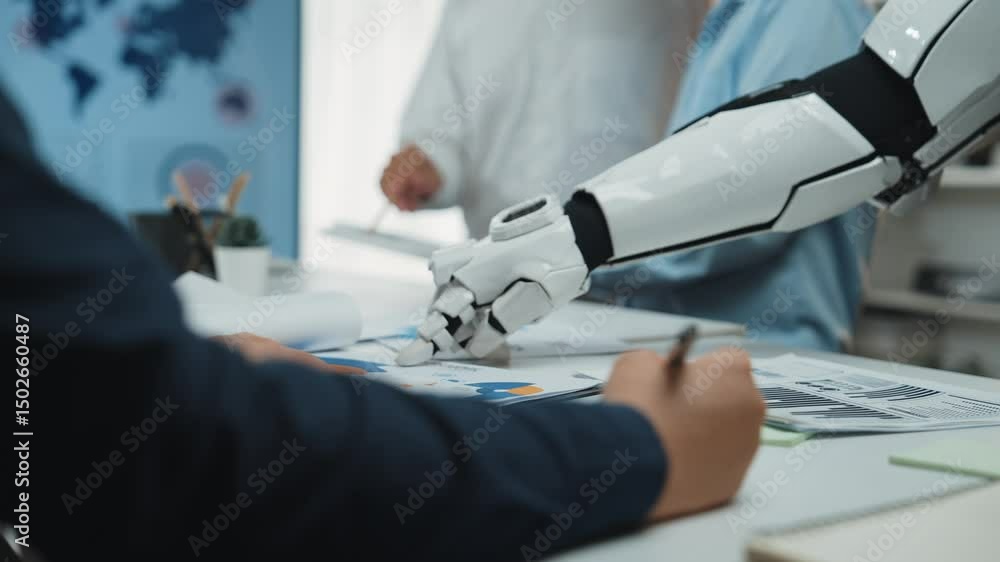 Poster ai-enhanced business collaboration where professionals use data-driven insights to optimize decision