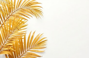 Fototapeta premium Golden tropical palm leaves monsters on a white background. minimum concept