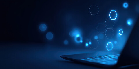 laptop with binary code and copy space