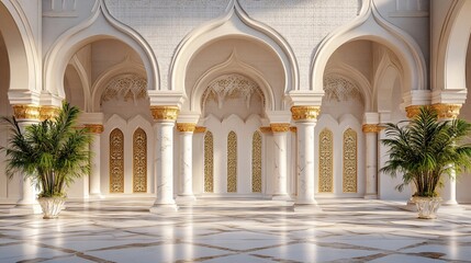 Obraz premium Grand Palace Courtyard: Opulent Marble and Golden Arches