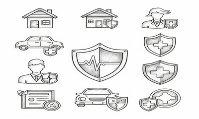 set of vector icons of house and protection