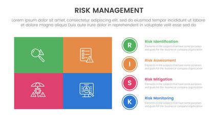 risk management infographic with 4 point stage template with matrix structure big union square shape and circle point stack for slide presentation