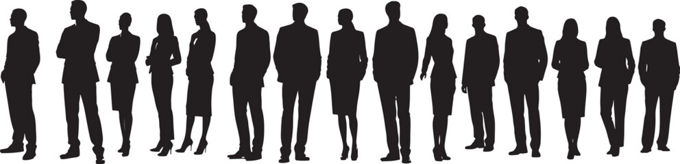 Business People Silhouettes – Professional Poses Vector on White Background

