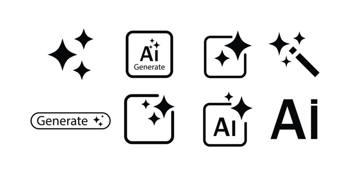 Generative AI logo icon with star and square icon. Artificial intelligence and Machine learning sign icon concept. Tools for generate from the text. Icon element for app and web.