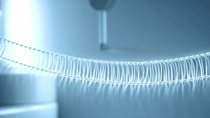 Abstract medical strand illustration representing genetic connection or biotechnological process with light blue background in a lab setting - Powered by Adobe