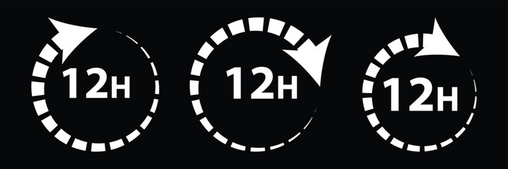 12 hours or half day icon with circle arrow. Shipping delivery symbol. Special offer sign. Discount pictogram. Customer service label.