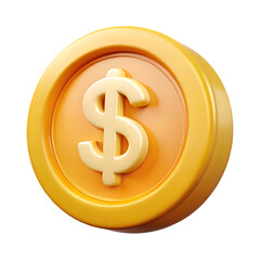 Dollar coin 3D PNG icon isolated with transparent background