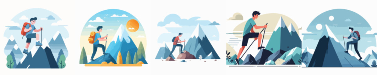 Naklejka premium vector of a young man climbing a mountain