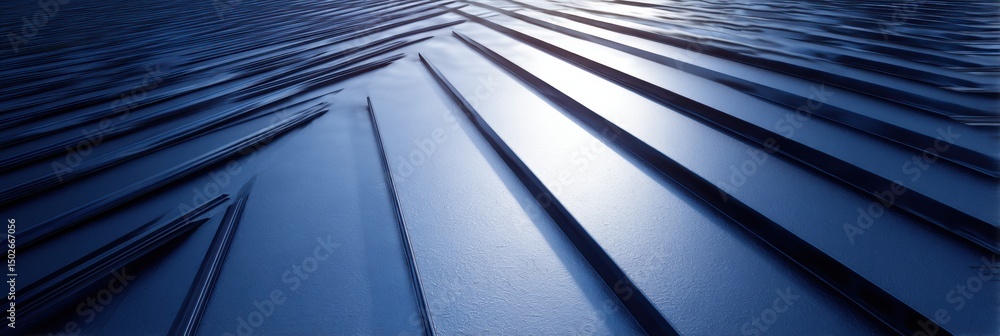 Fototapete metal sheets arranged diagonally create a striking pattern reflecting light in a bright setting