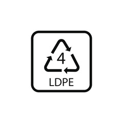 LDPE 4 Plastic Free Recycle Black logo icon vector sign