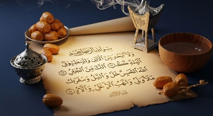 Quranic Verse with Dates, Incense, and Drink