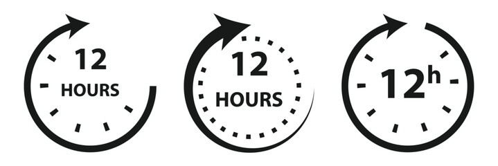 12 hours clock arrow icon flat vector design.