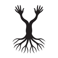 Tree With Roots Forming Hands Silhouette