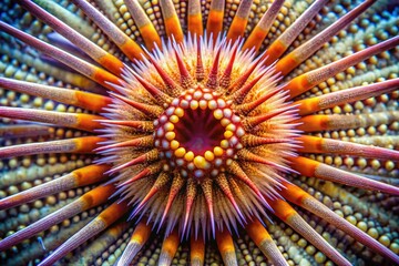 Intricate Details of a Sea Urchin A Vibrant Macro Photograph Revealing the Complex Geometry and Stunning Colors of Marine Life