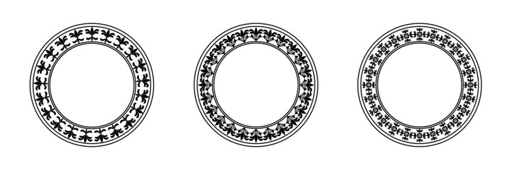 Set damask round wreath and circle ornament floral Abstract pattern on transparent background 