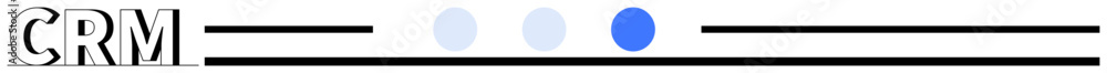 Poster crm text paired with sleek horizontal lines and three progress dots in blue tones. ideal for softwar