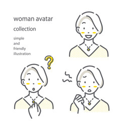 女性の表情セット　シンプルでお洒落な線画イラスト