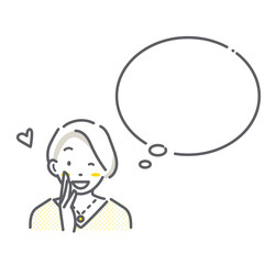 笑顔の女性と吹き出しのセット　シンプルでお洒落な線画イラスト