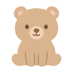 Cute brown teddy bear with a bow, a sweet cartoon animal toy vector illustration for baby and childhood fun
