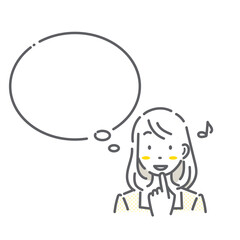 笑顔の女性と吹き出しのセット　シンプルでお洒落な線画イラスト