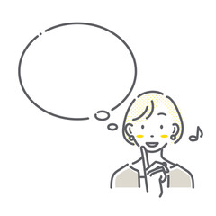 笑顔の女性と吹き出しのセット　シンプルでお洒落な線画イラスト