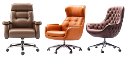 Office chair with classic vintage style and brown leather design isolated on white background