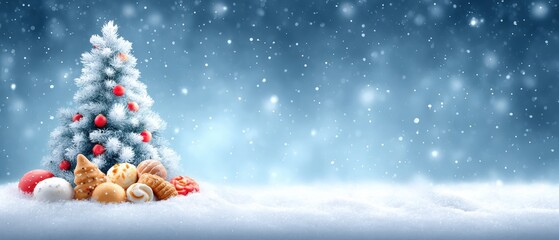 Small decorated Christmas tree with colorful ornaments and a plush teddy bear on wooden surface.