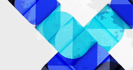 Abstract geometric design. Blue shades overlap, creating layered effect. White space provides contrast, modern aesthetic.