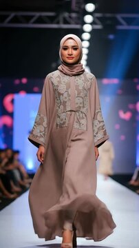Models display stylish hijab fashion on the runway, captivating the audience with unique designs