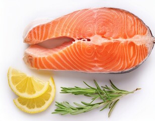 Fresh Salmon Fillet with Lemon and Rosemary Garnish Delicious Seafood Recipe Ingredient