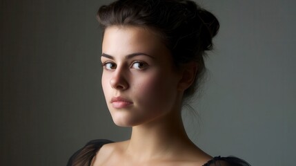 Young woman in thoughtful gaze, bathed in soft light; quiet intensity and serene focus.