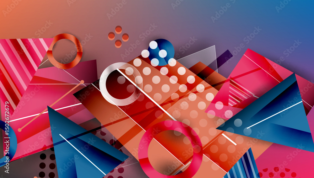 Aufkleber Abstract geometric composition. Vibrant colors, shapes overlap creating dynamic visual experience. Modern design elements present.