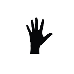 Silhouette of raising hand on white background