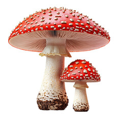 amanita muscaria mushrooms, isolated on white background