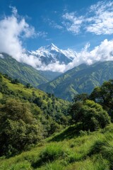 Fototapeta premium Magnificent Scenery of Snowy Mountains and Green Valleys