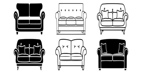 Modern Sofa Vector – Furniture Icon in Flat Style