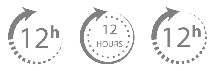 12 hours service icon. 12 hours service duration sign. Flat design vector illustration on white background. Eps 10.