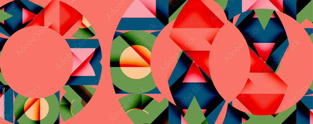Aufkleber Abstract geometric pattern. Circles overlap complex shapes, vibrant colors create dynamic visual texture. Modern design element.