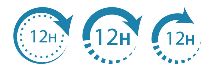 12 hours or half day icon with circle arrow. Shipping delivery symbol. Special offer sign. Discount pictogram. Customer service label.