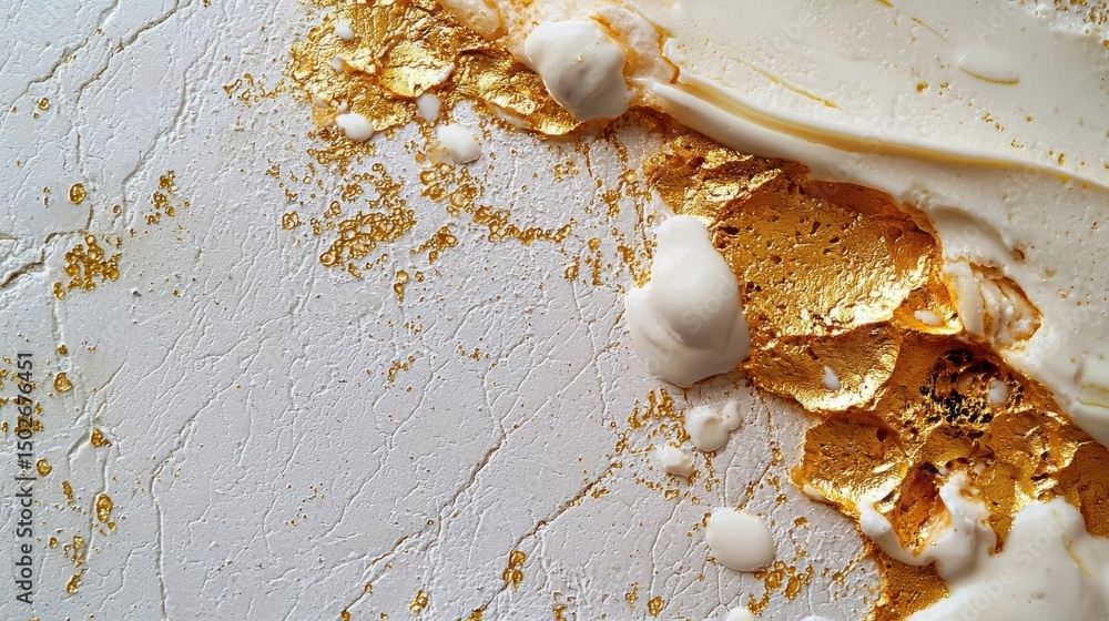 Poster close-up of a white surface with a gold-colored texture. the texture appears to be rough and uneven,