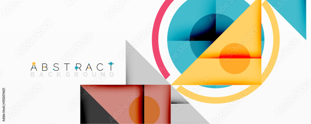 Poster geometric shapes overlap, creating vibrant abstract composition. modern design utilizes color, lines