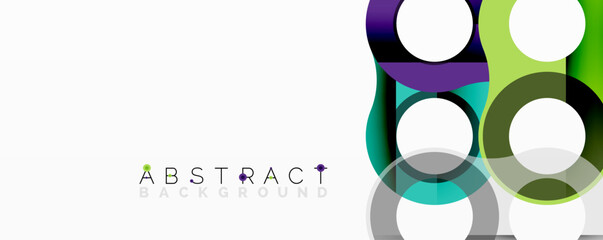 Colorful overlapping circles create modern abstract design. Bright hues blend, forming dynamic visual texture. Simple, clean aesthetic.