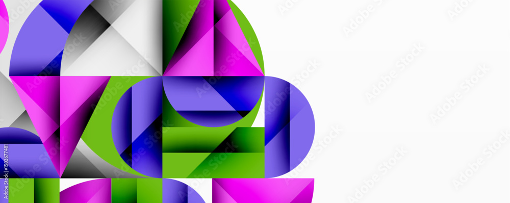 Aufkleber Abstract geometric composition. Shapes overlap, creating dynamic visual effect. Bright colors dominate design, offering modern aesthetic.