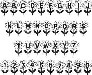 Simple Flower Floral typography font lettering ABC cartoon vector text