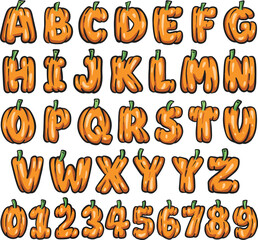 Pumpkin Squash Vegetable typography font lettering ABC cartoon vector text