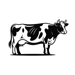 Dairy Cow Black and White Clipart, Cow Silhouette Vector Art & Illustration, Diary Fram vector